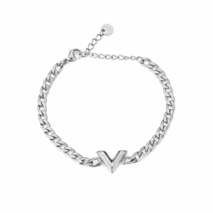 Schakel armban met V. Zilver